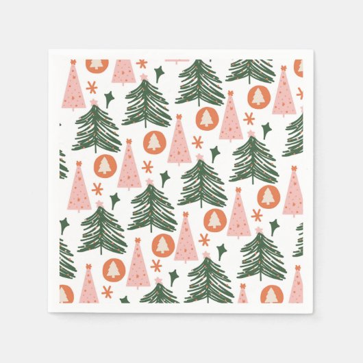 Boho Green Pink Oranje kerstbomen Servet (Voorkant)