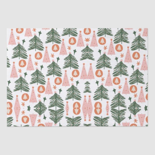 Boho Green Pink Oranje Rustic kerstbomen Tissuepapier (Voorkant)
