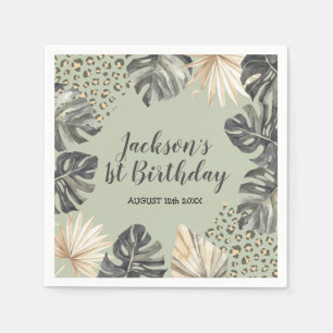 Boho Green Sage Wild Een Verjaardags Papier Servet