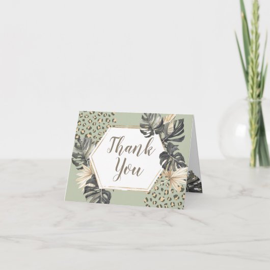 Boho Green Sage Wild One Dank je gevouwen Kaart (Voorkant)