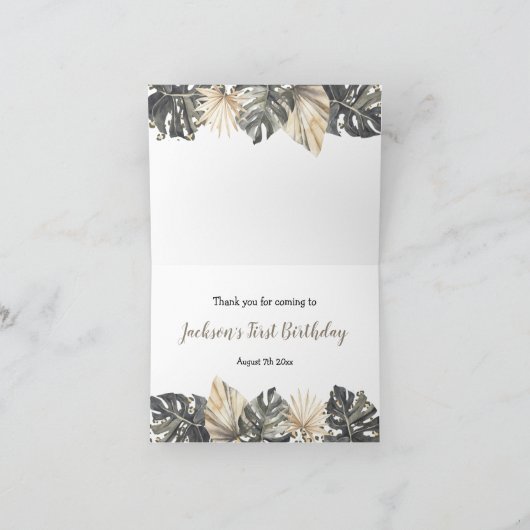 Boho Green Sage Wild One Merci Carte pliée (Intérieur)