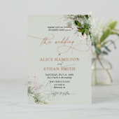 Boho Green Script Mariage Foil Invitation (Debout devant)