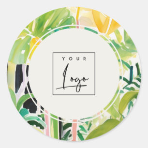 Boho Green Tropisch Bladerrijk Loofwerk Botanisch Ronde Sticker