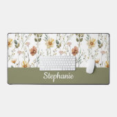 Boho Green Watercolor Wildflower Monogram Name Bureaumat (Keyboard & Muis)