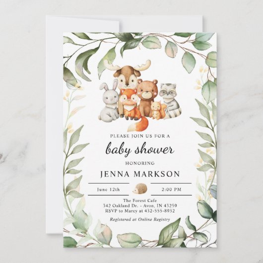 Boho Green Woodland Baby shower Invitation (Devant)