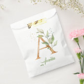 Boho greenery and gold foliage A monogram Bedankzakje (Gezegeld)