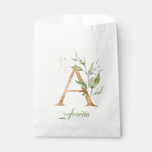 Boho greenery and gold foliage A monogram Bedankzakje (Voorkant)