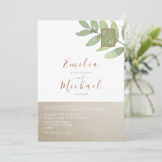 Boho Greenery Botanical Wedding Kaart (Staand voorkant)
