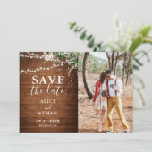 Boho Greenery Calligraphy Photo Save the Date (Staand voorkant)
