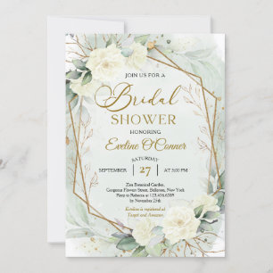 Boho greenery en witte bloemen voor gouden lijst kaart