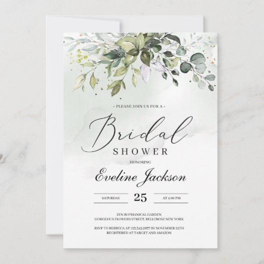 Boho Greenery Eucalyptus Bridal Shower Invitation Kaart (Voorkant)