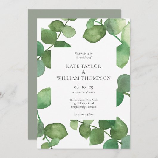 Boho Greenery Eucalyptus Leaves Wedding Kaart (Voorkant / Achterkant)