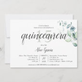 "Boho Greenery Eucalyptus Quinceanera Uitnodiging (Voorkant)