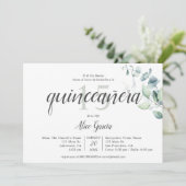 "Boho Greenery Eucalyptus Quinceanera Uitnodiging (Staand voorkant)