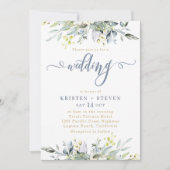 Boho Greenery Eucalyptus Wedding Dusty Blue Kaart (Voorkant)