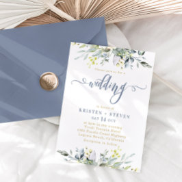 Boho Greenery Eucalyptus Wedding Dusty Blue Kaart