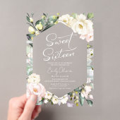 Boho Greenery Floral Lijst Sweet 16 Acryl Uitnodigingen (Insitu (Draagbaar))