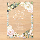 Boho Greenery Floral Lijst Sweet 16 Acryl Uitnodigingen (Voorkant)