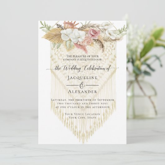 BOHO Greenery Floral Pampas Grass Neutral Wedding Kaart (Staand voorkant)