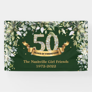 Boho greenery foliage Gold 50 jaar vriendschap Spandoek