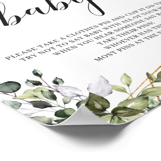 Boho greenery foliage zegt niet: baby-spelcode poster (Hoek)