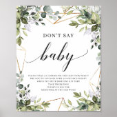 Boho greenery foliage zegt niet: baby-spelcode poster (Voorkant)
