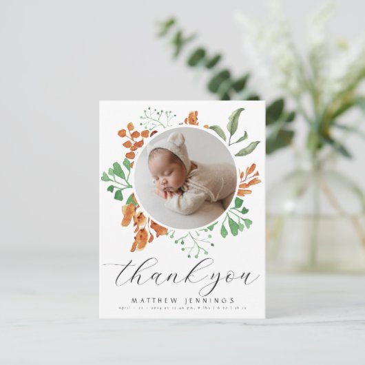 Boho Greenery Foto Baby shower Dank u Briefkaart (Staand voorkant)