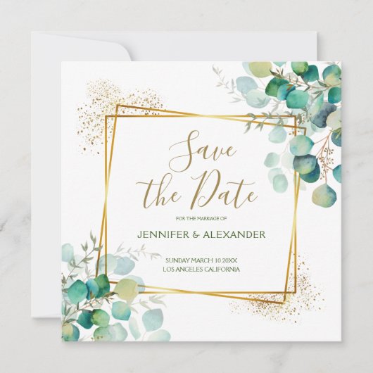 Boho Greenery Geometrisch Vierkant Save the Date Kaart (Voorkant)