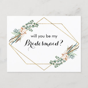 Boho Greenery Glitter Bridesmaid proposal Kaart