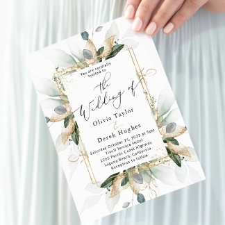 Boho Greenery & Gold Eucalyptus Lijst Wedding Kaart