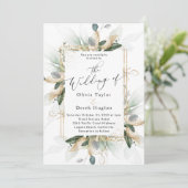 Boho Greenery & Gold Eucalyptus Lijst Wedding Kaart (Staand voorkant)