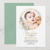 Boho Greenery Gold Lijst waterverf baby shower Kaart (Voorkant / Achterkant)