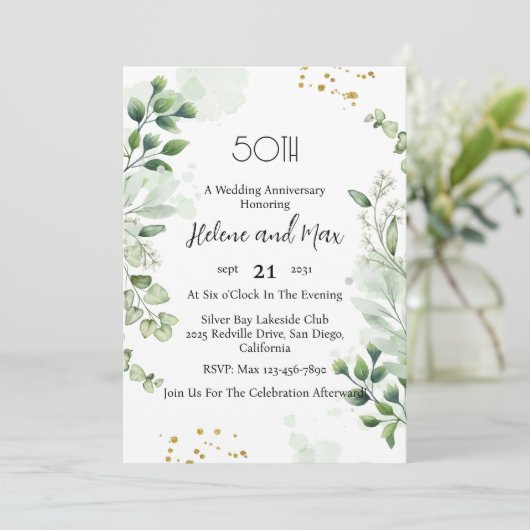 Boho Greenery Mariage Anniversaire Invitations (Debout devant)
