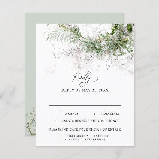 Boho Greenery Mariage Feuille RSVP (Devant / Derrière)