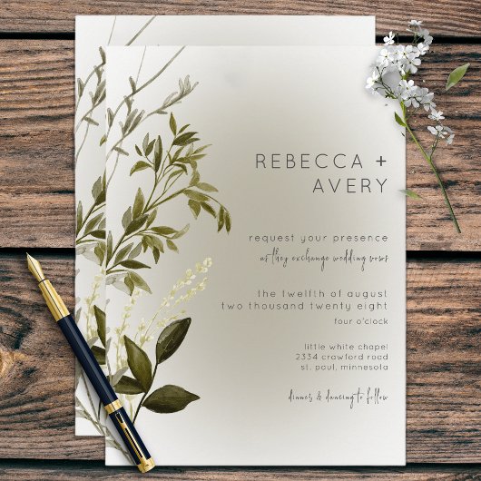 Boho Greenery Modern Wedding Invitation Kaart