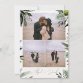 Boho Greenery Olive Waterverf 3 foto bruiloft Kaart (Achterkant)