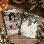 Boho Greenery Olive Waterverf 3 foto bruiloft Kaart