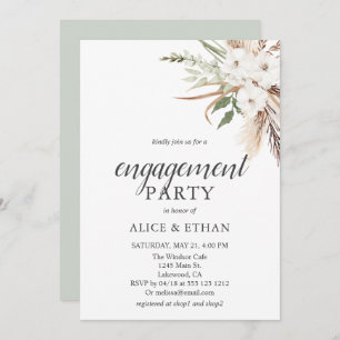 Boho Greenery Pampa Grass Engagement Party Invitat Kaart