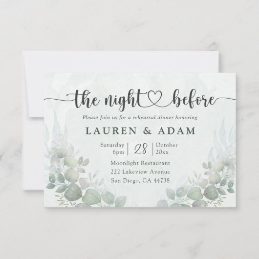 Boho Greenery Rehearsal Dinner  Wedding Invitation (Devant)