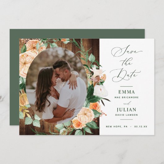 Boho Greenery Rustic Barn Wood Foto Save The Date (Voorkant / Achterkant)
