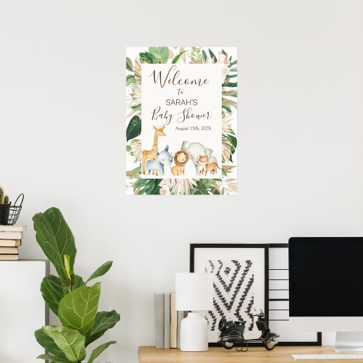Boho Greenery Safari Baby shower Affiche de bienve (Bureau à domicile)