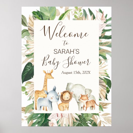 Boho Greenery Safari Baby shower Affiche de bienve (Devant)