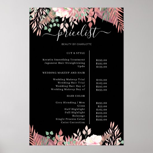 Boho Greenery Salon prijslijst Poster (Voorkant)