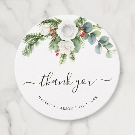 Boho Greenery Script Evergreen Wedding Bedankjes Labels (Voorkant)