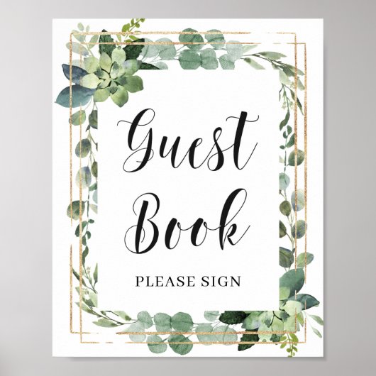 Boho Greenery Succulent Flowers Guest Book Sign Poster (Voorkant)