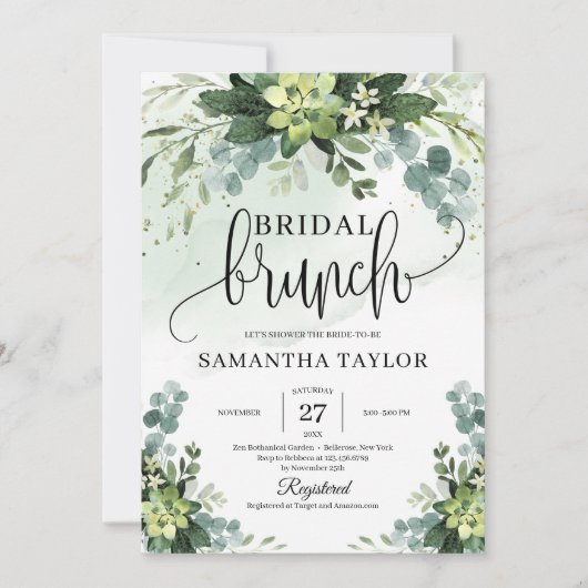 Boho greenery succulent foliage brunch kaart (Voorkant)