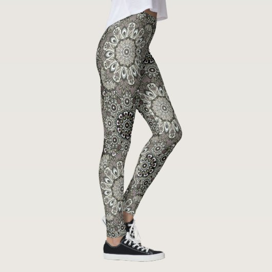 Boho Grey Black Mandala Motif Leggings (Droite)