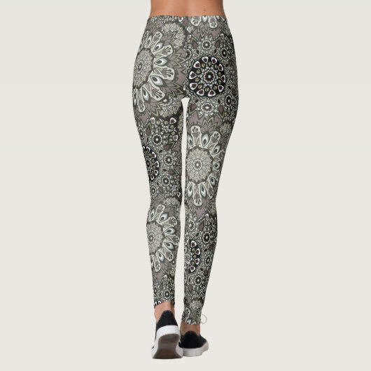 Boho Grey Black Mandala Motif Leggings (Dos)