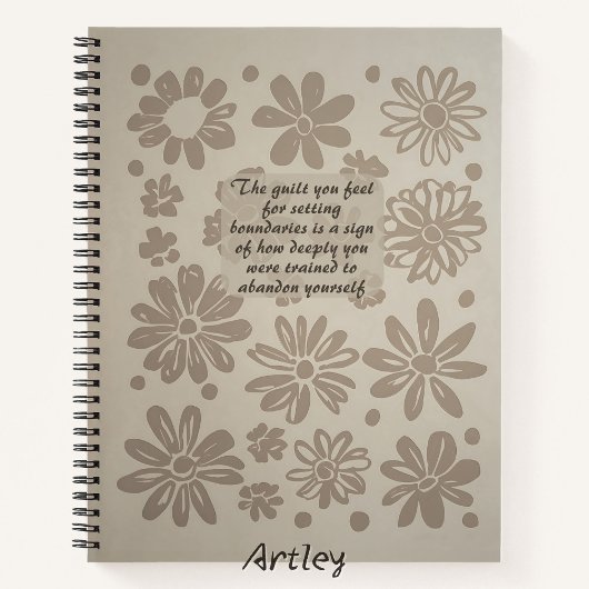 Boho Grey Floral Timbre Custom Quote Journal