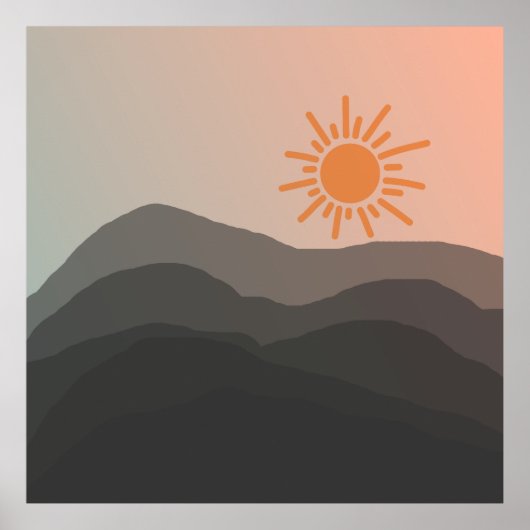 Boho grijs Mountain Sunset Minimalistische kunst Poster (Voorkant)